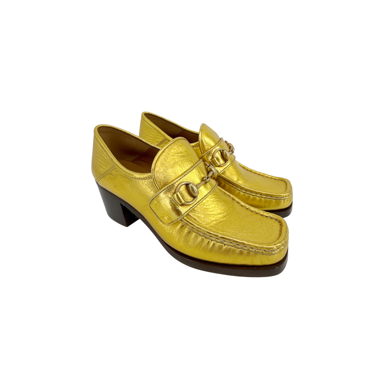 GUCCI Vegas Horsebit Collapsible Heel Metallic Leather Loafer 37