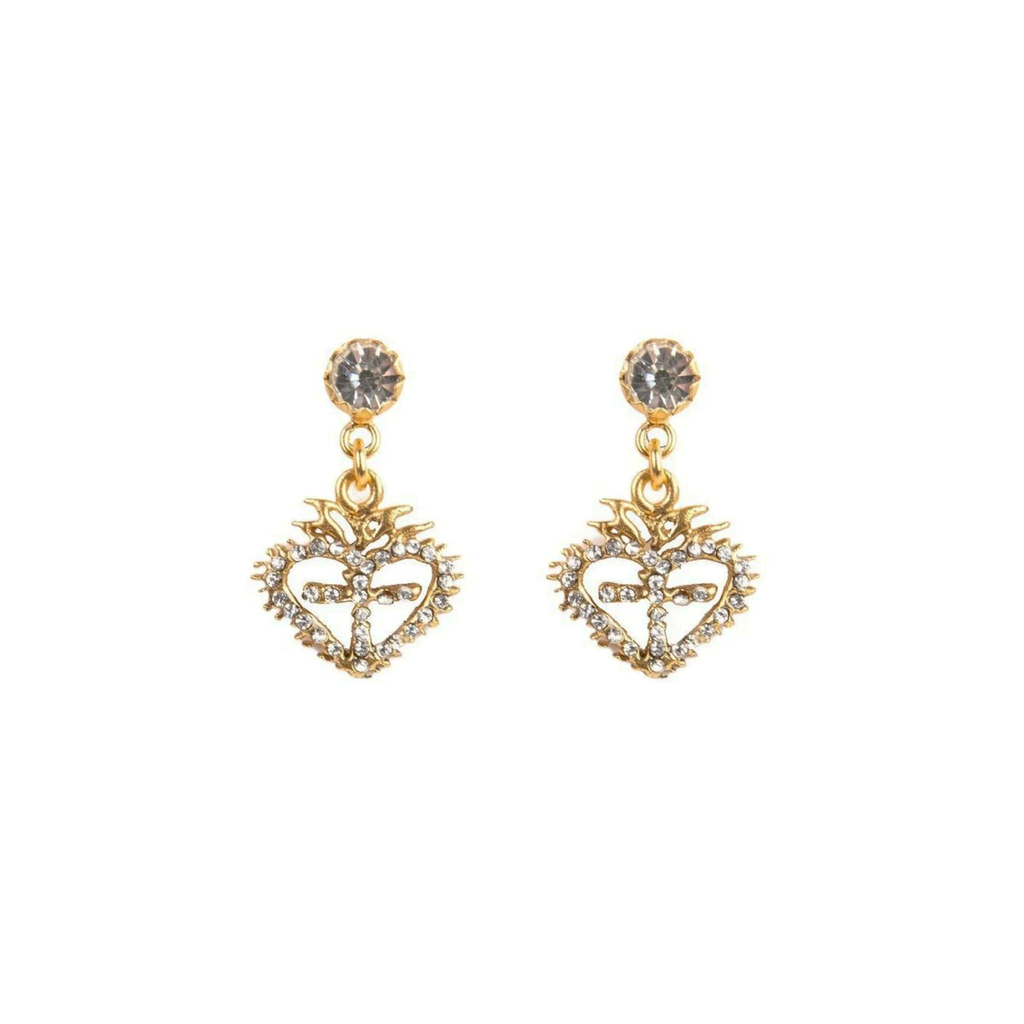 VSA Queen of Hearts Crystal Drop Earrings Gold