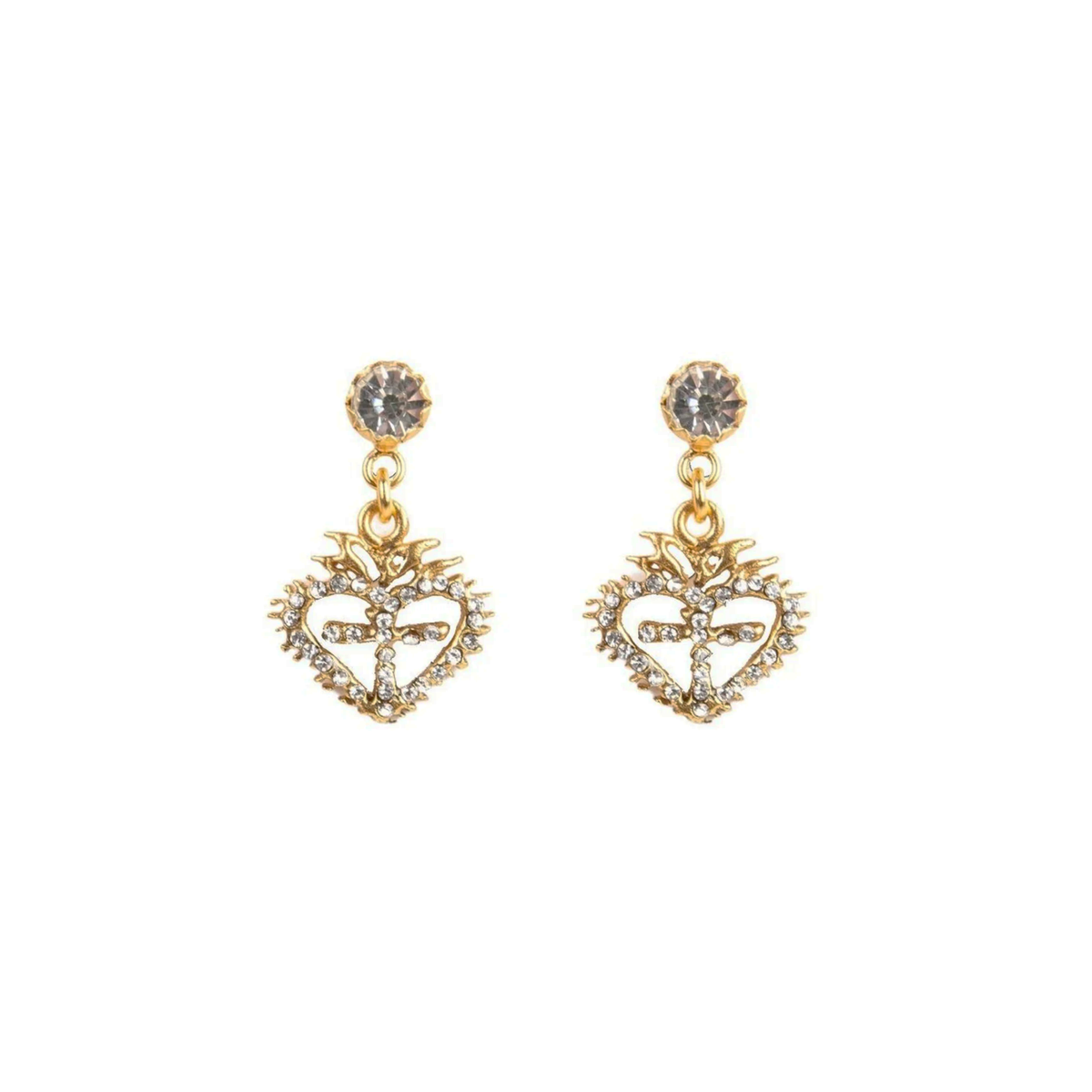 VSA Queen of Hearts Crystal Drop Earrings Gold