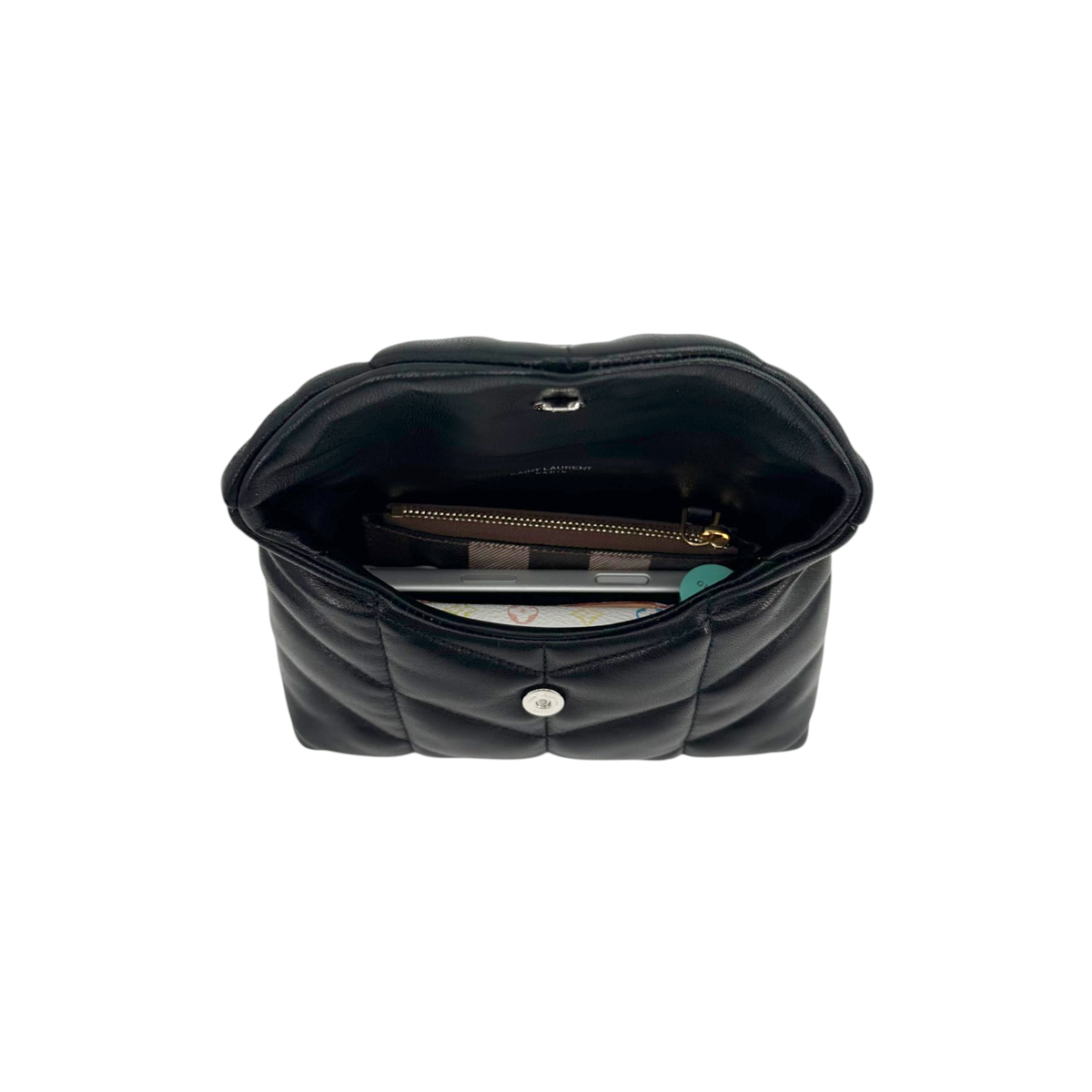 SAINT LAURENT Loulou Toy Puffer Pouch Clutch Bag in Lambskin in Black