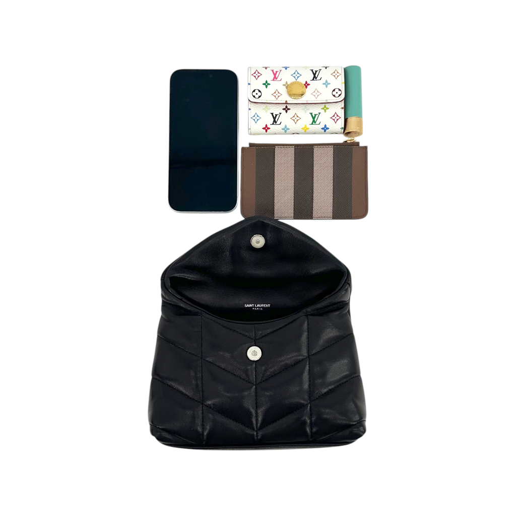 SAINT LAURENT Loulou Toy Puffer Pouch Clutch Bag in Lambskin in Black