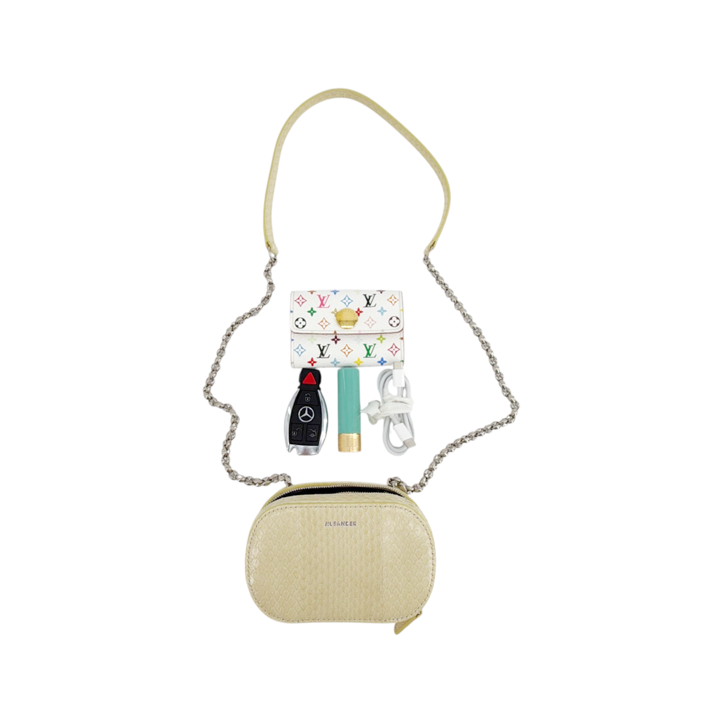 JIL SANDER Tradition Mini Snakeskin Bag with Chain in Ivory