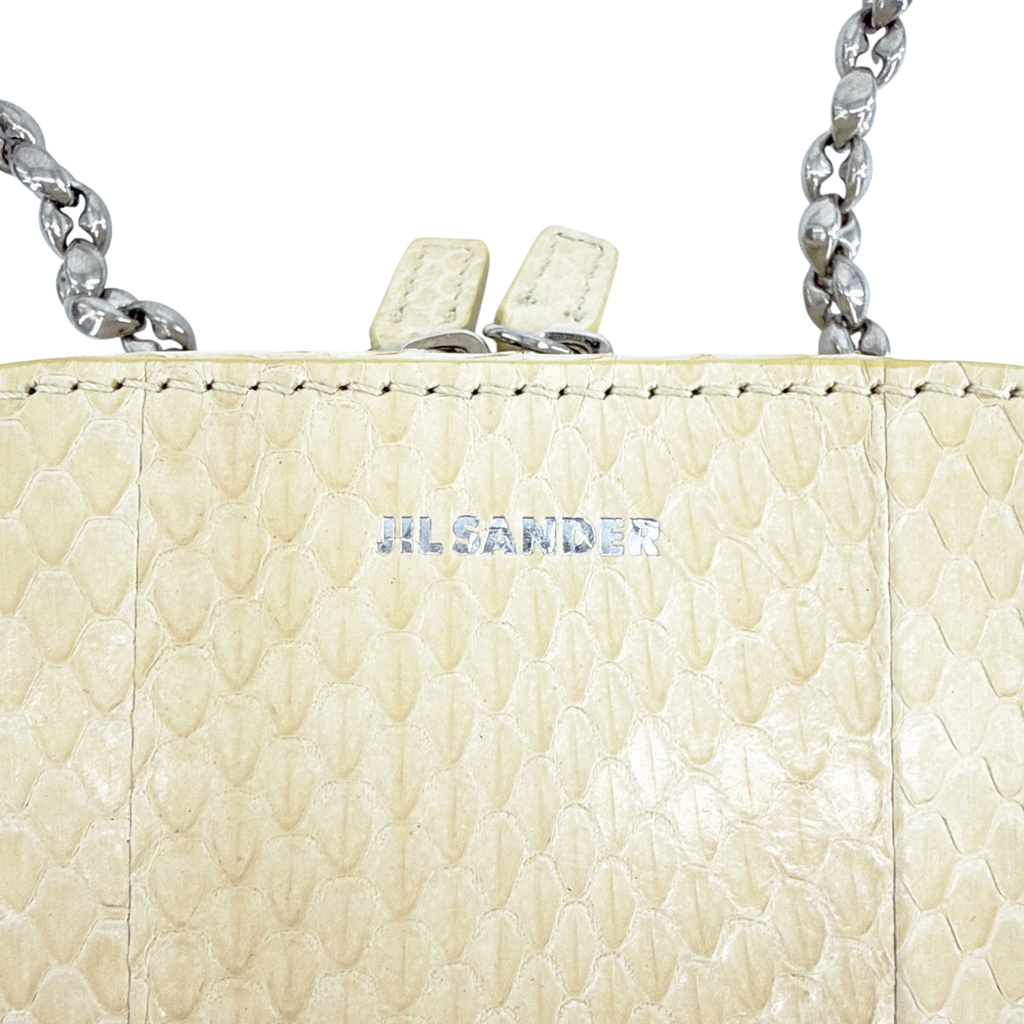 JIL SANDER Tradition Mini Snakeskin Bag with Chain in Ivory