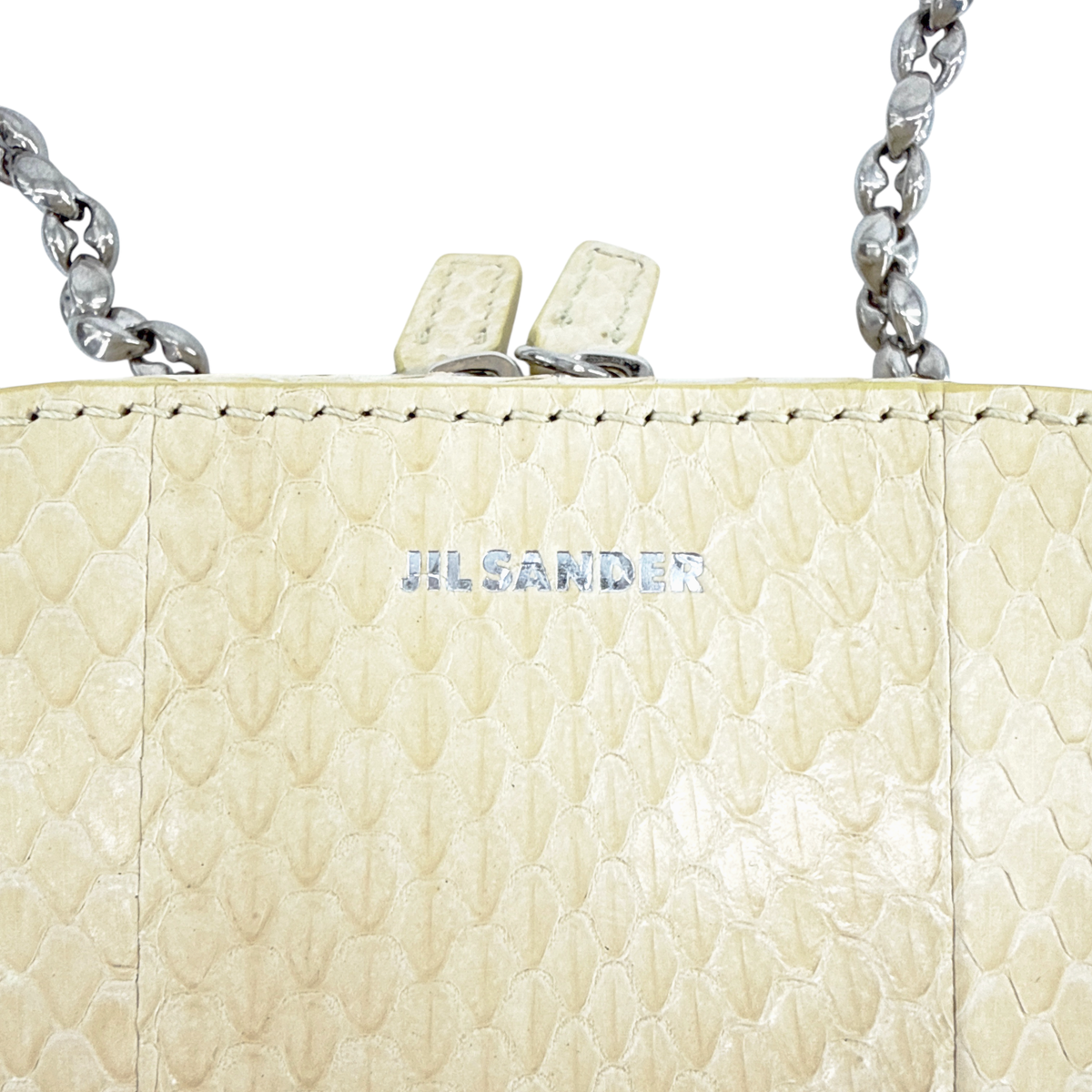 JIL SANDER Tradition Mini Snakeskin Bag with Chain in Ivory