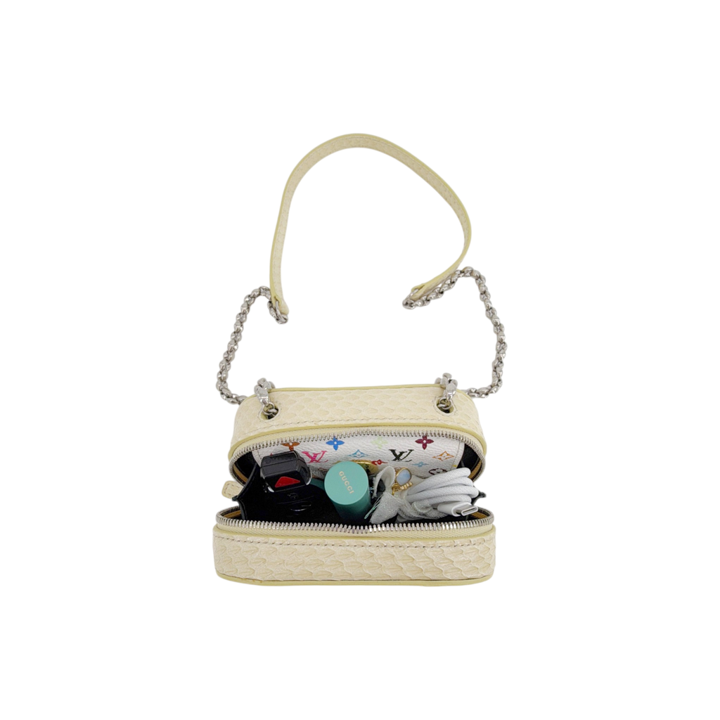 JIL SANDER Tradition Mini Snakeskin Bag with Chain in Ivory