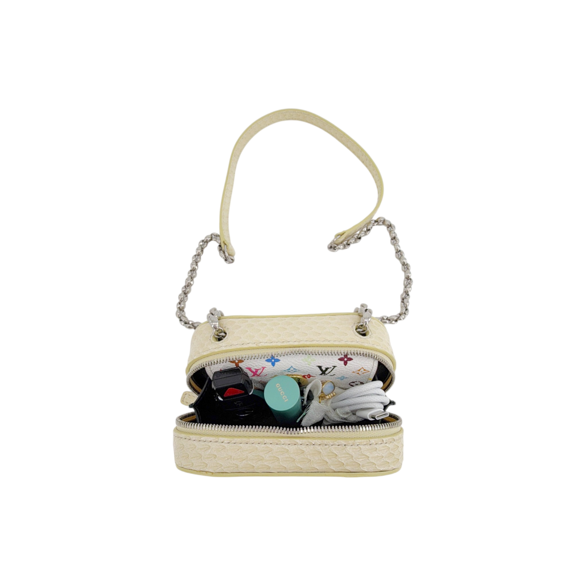 JIL SANDER Tradition Mini Snakeskin Bag with Chain in Ivory