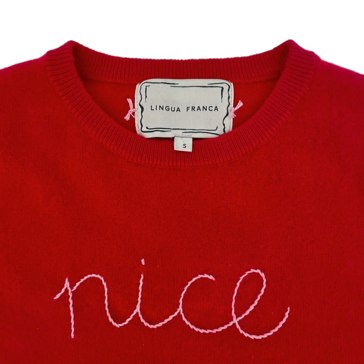 LINGUA FRANCA Nice Naughty Cashmere Crew in Red