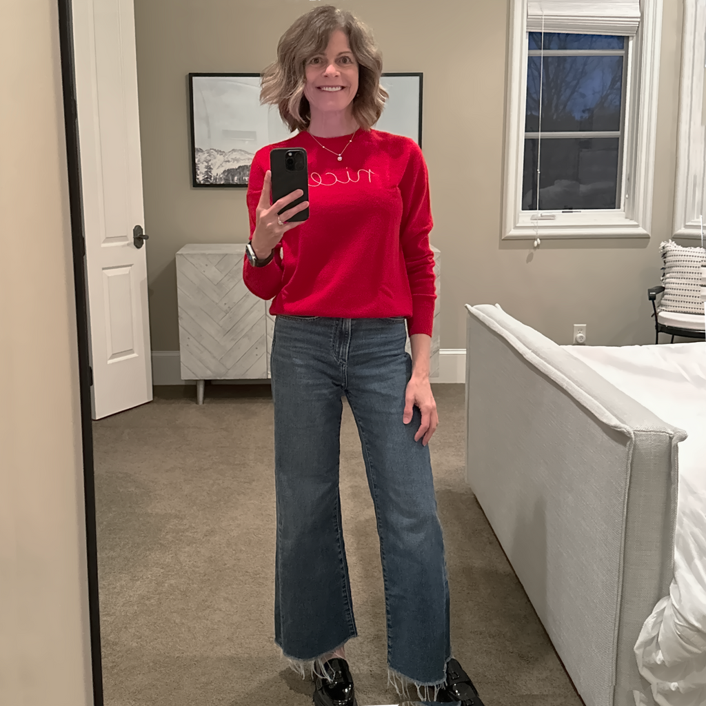 LINGUA FRANCA Nice Naughty Cashmere Crew in Red