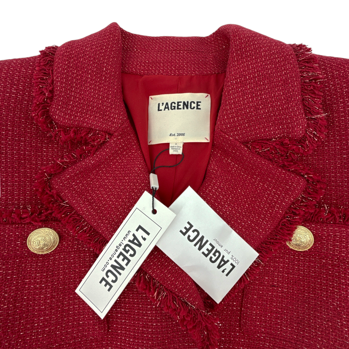 L'AGENCE Sylvia Collared Jacket in Garnet Red &amp; Copper 2
