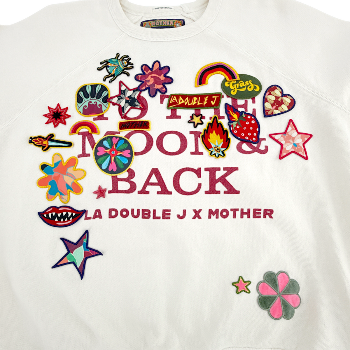 La DOUBLEJ x MOTHER The Biggie Concert Whisper White Patch It Up Sweatshirt S