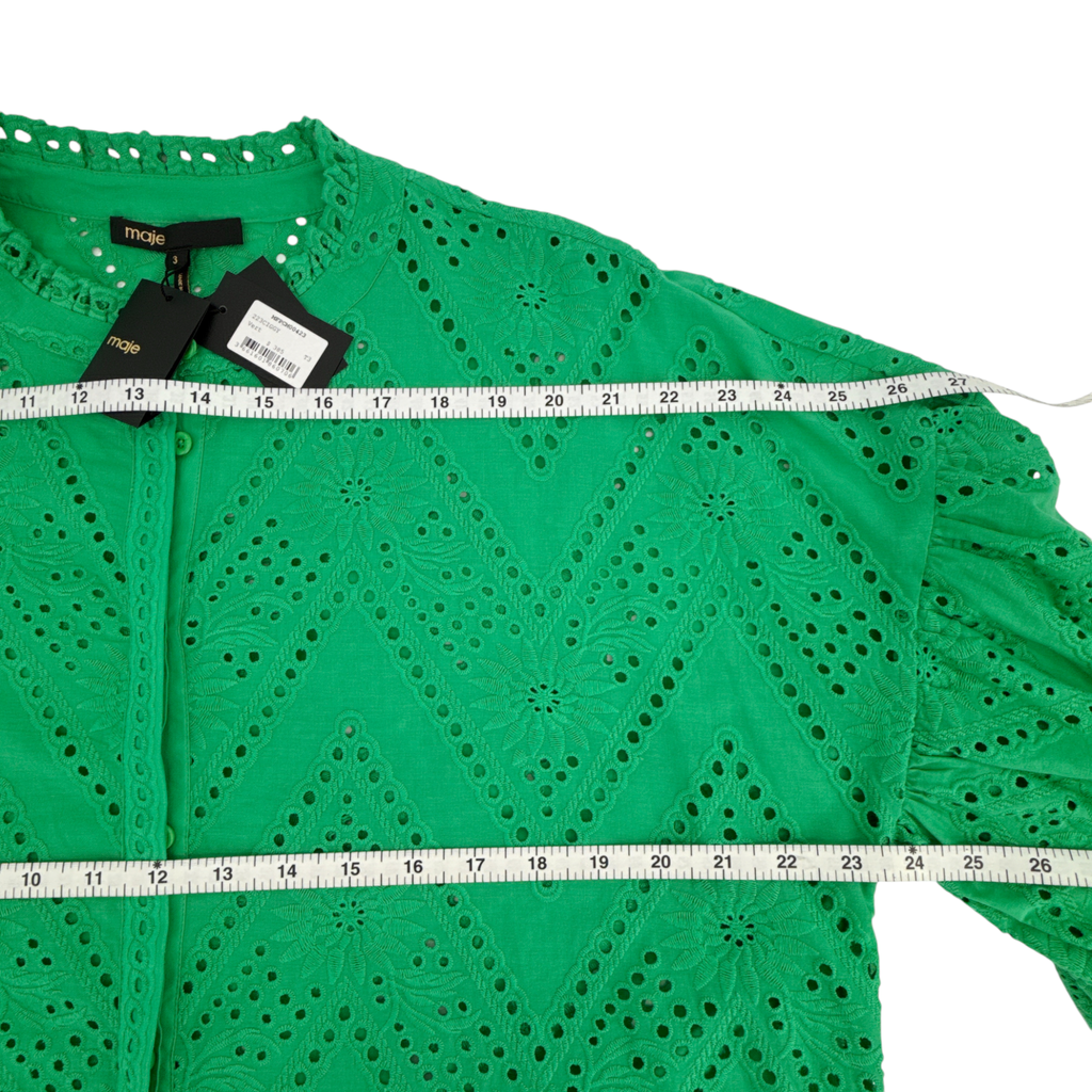 MAJE Ciggy Cotton Eyelet Shirt in Green 3|L