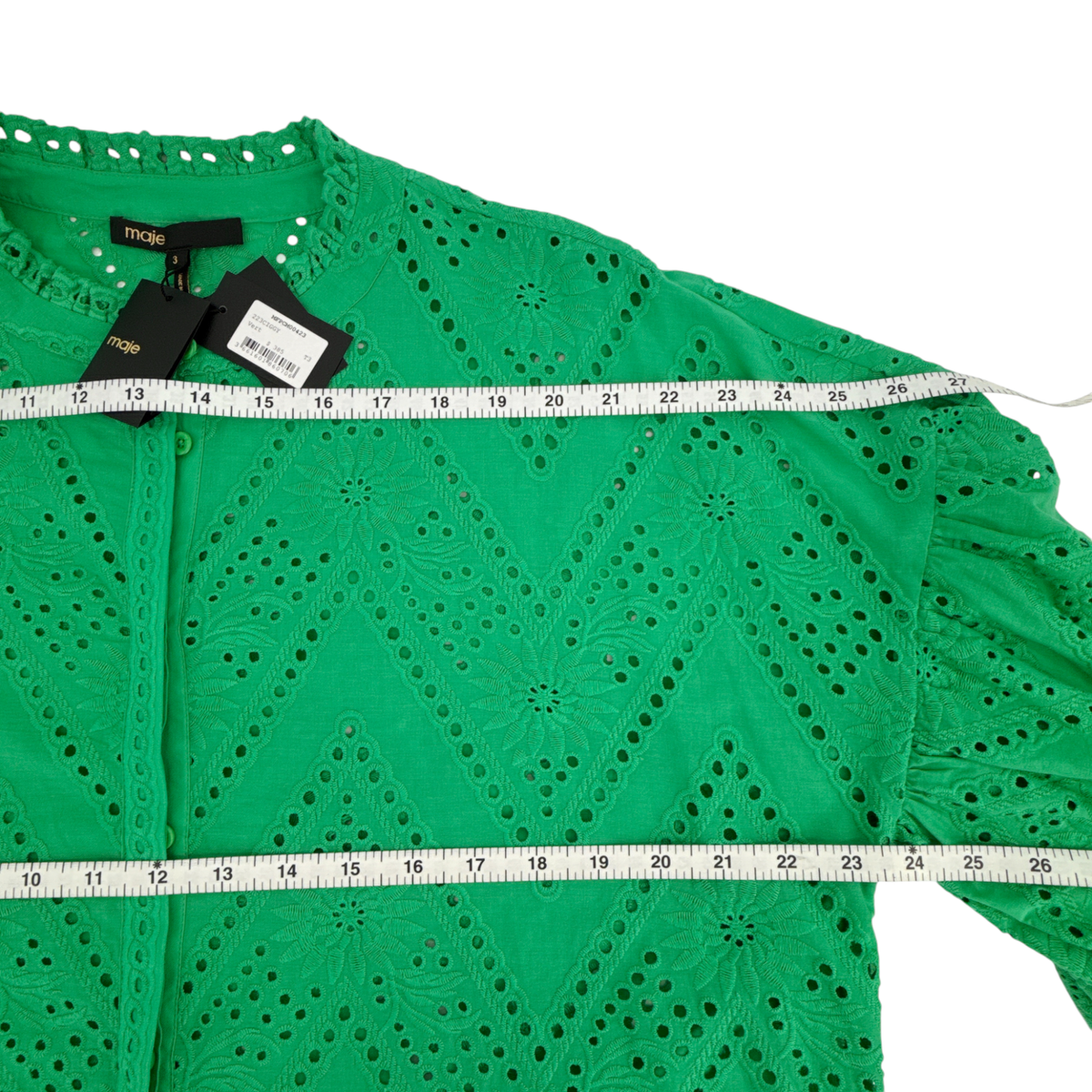 MAJE Ciggy Cotton Eyelet Shirt in Green 3|L