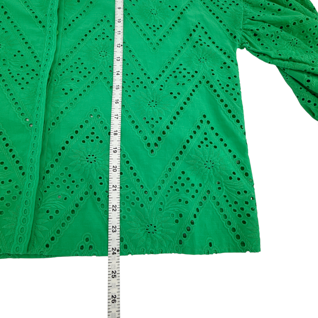 MAJE Ciggy Cotton Eyelet Shirt in Green 3|L