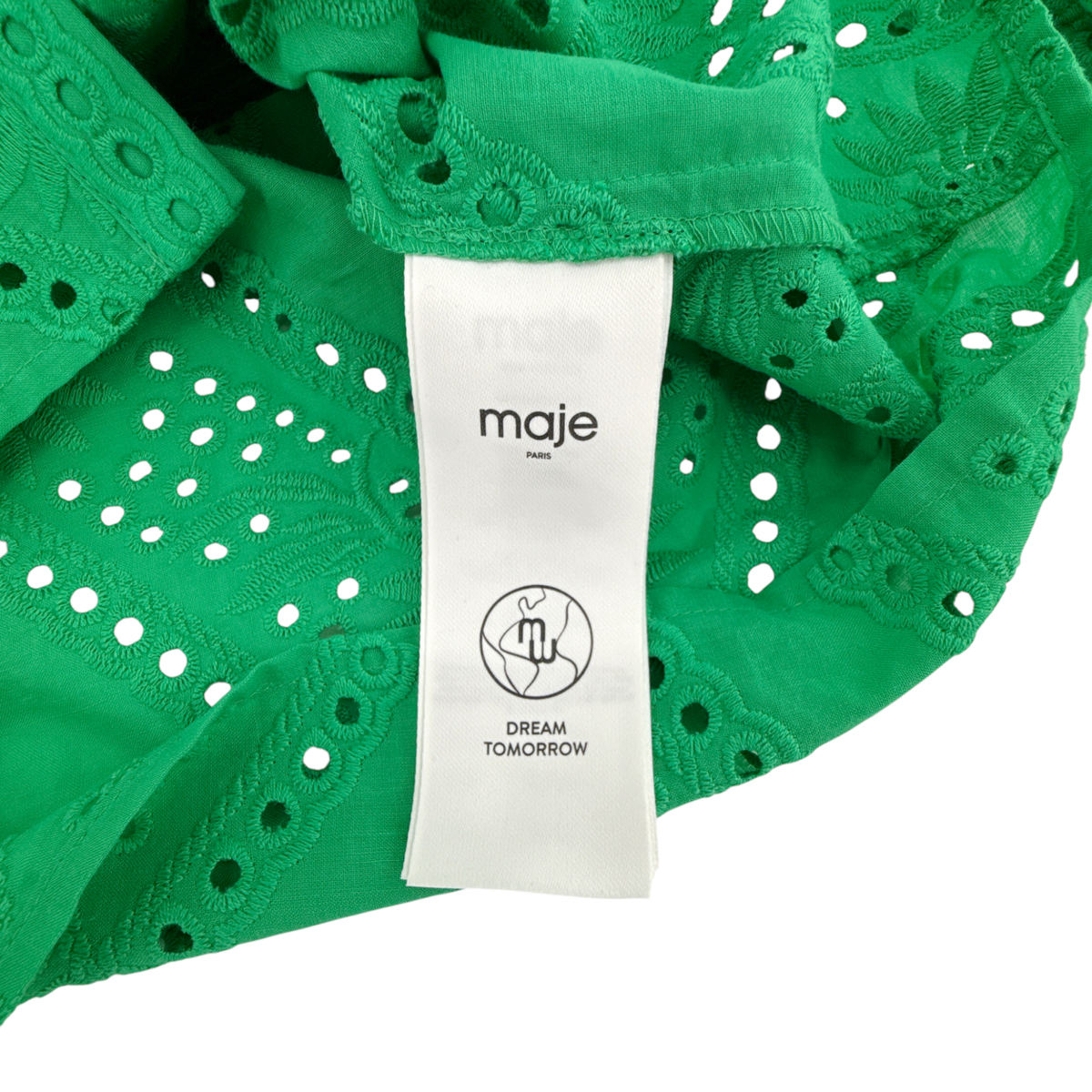 MAJE Ciggy Cotton Eyelet Shirt in Green 3|L