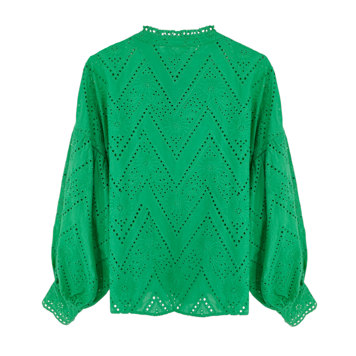 MAJE Ciggy Cotton Eyelet Shirt in Green 3|L