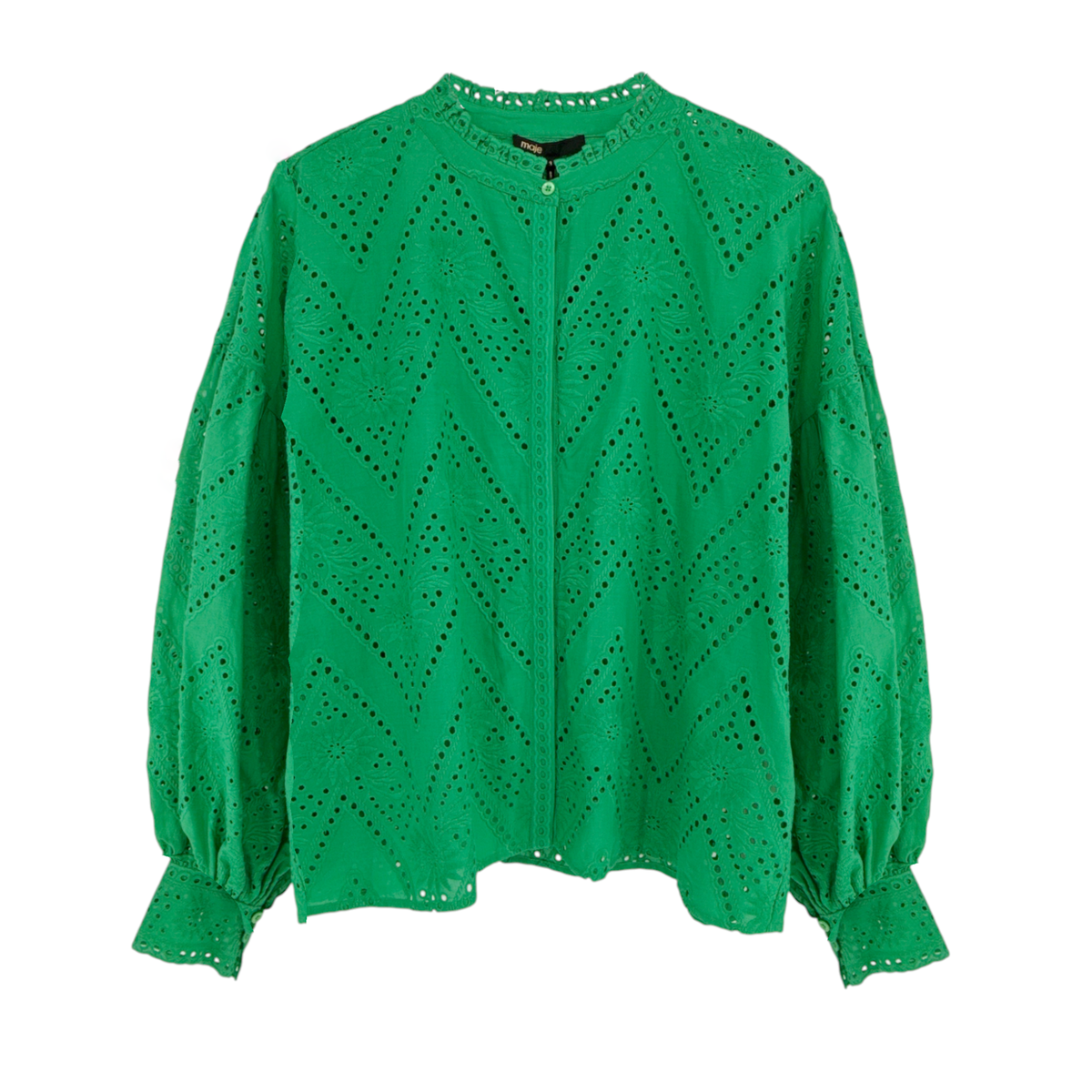 MAJE Ciggy Cotton Eyelet Shirt in Green 3|L