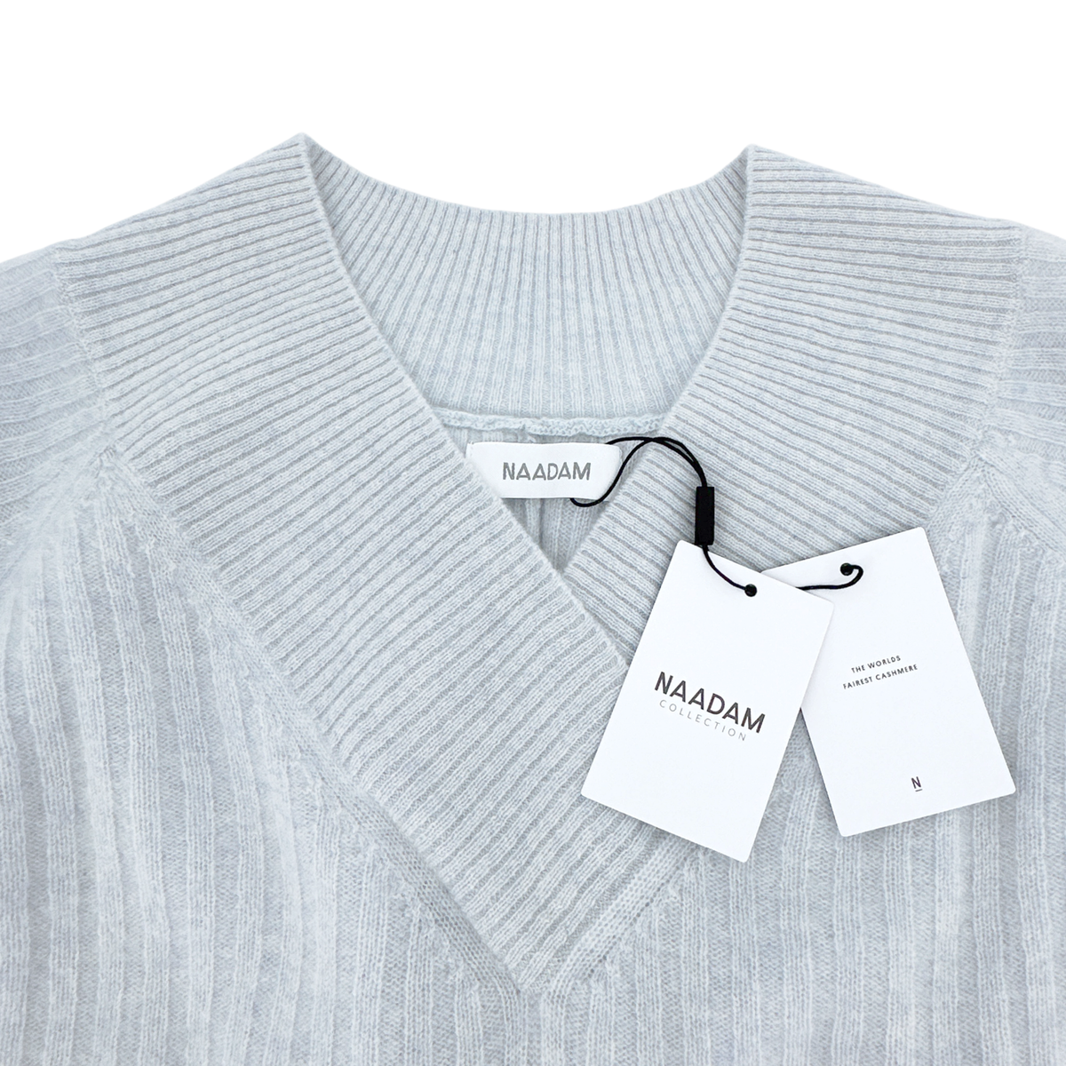 NAADAM Coastal Cashmere Cropped V-Neck Sweater in Pale Blue XS