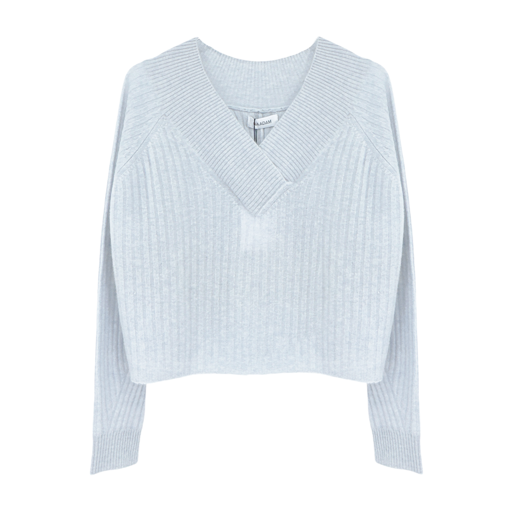 NAADAM Coastal Cashmere Cropped V-Neck Sweater in Pale Blue XS