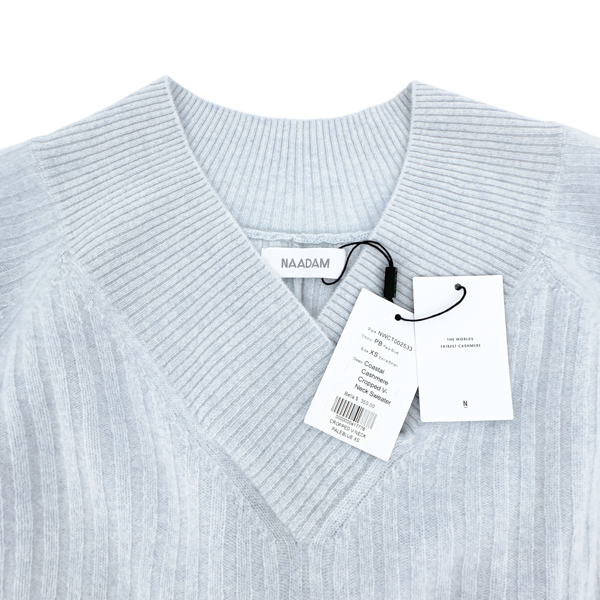 NAADAM Coastal Cashmere Cropped V-Neck Sweater in Pale Blue XS