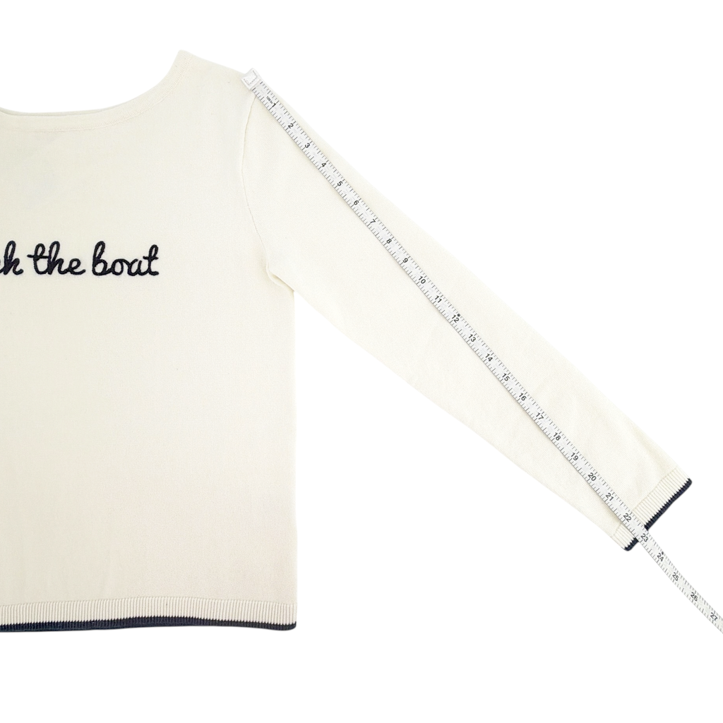 PINK PINEAPPLE Rock the Boat Embroidered Boat Neck Cotton Sweater Ivory S