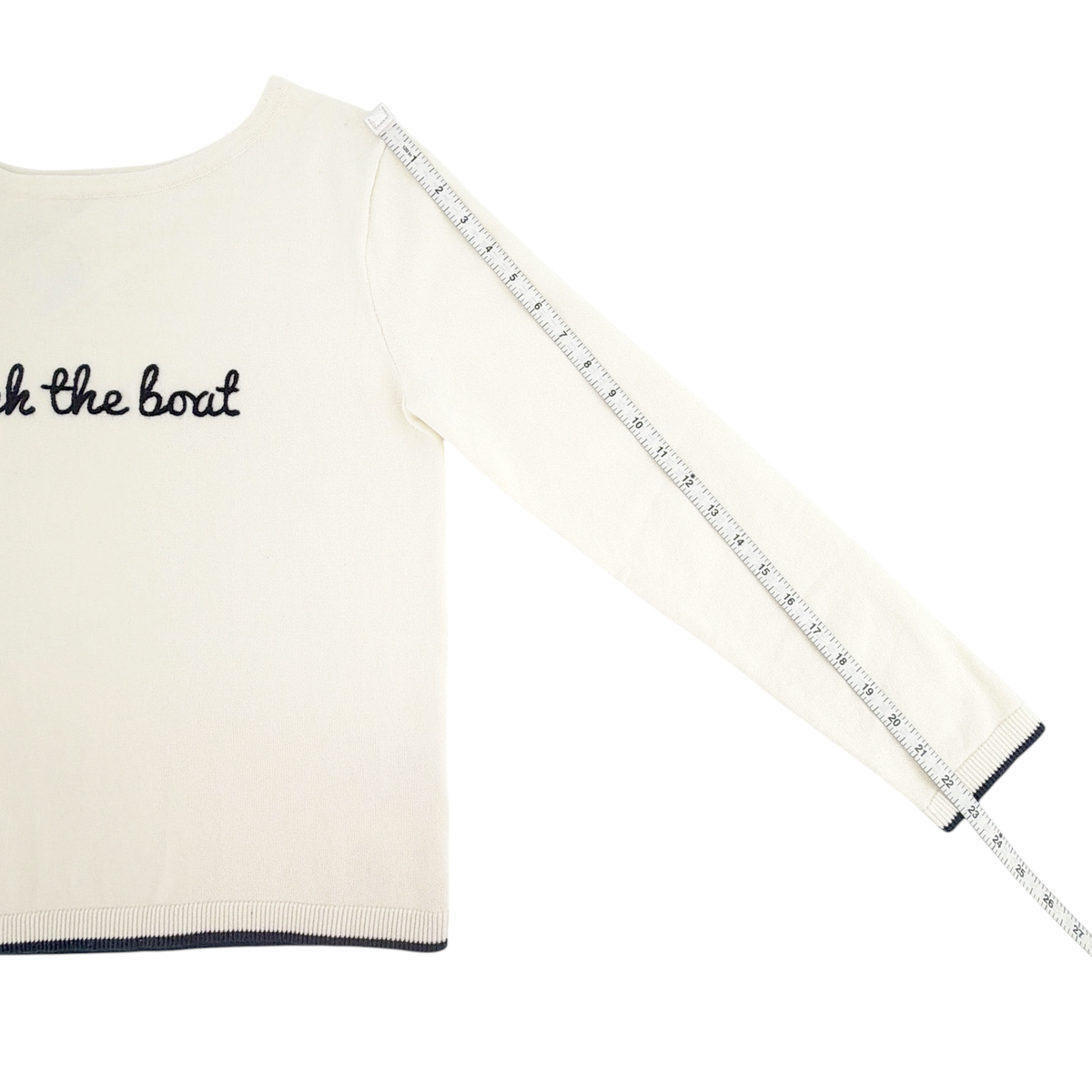 PINK PINEAPPLE Rock the Boat Embroidered Boat Neck Cotton Sweater Ivory S