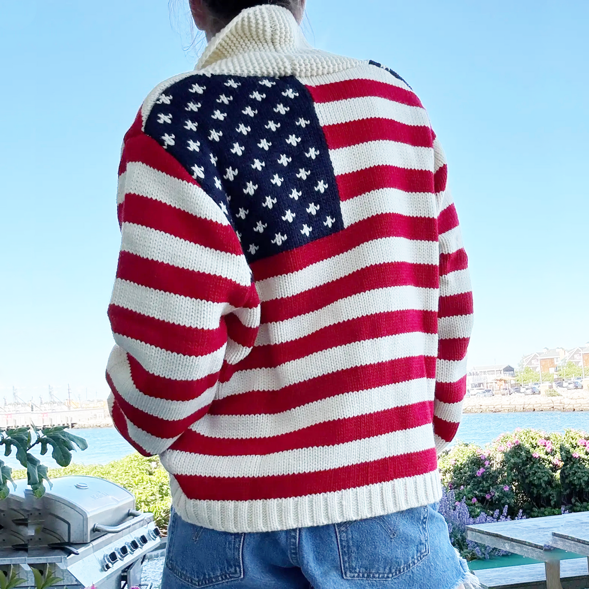 PINK PINEAPPLE Zip Varsity Flag Cardigan XS/S