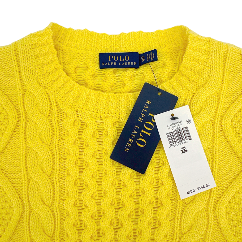 POLO RALPH LAUREN Cable-Knit Cotton Jumper in Yellow XS