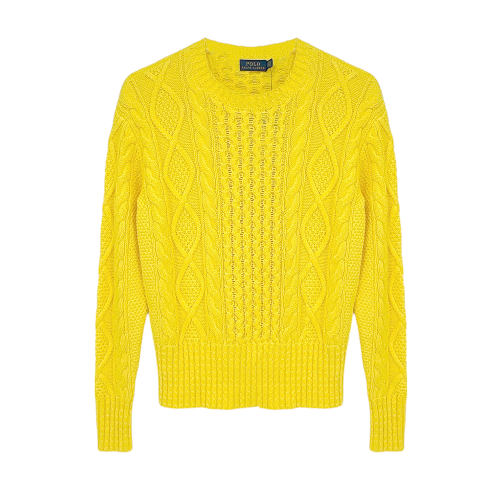 POLO RALPH LAUREN Cable-Knit Cotton Jumper in Yellow XS