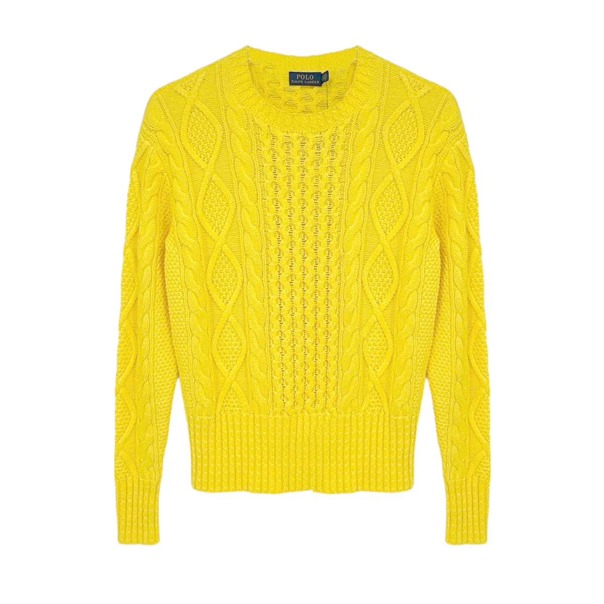 POLO RALPH LAUREN Cable-Knit Cotton Jumper in Yellow XS