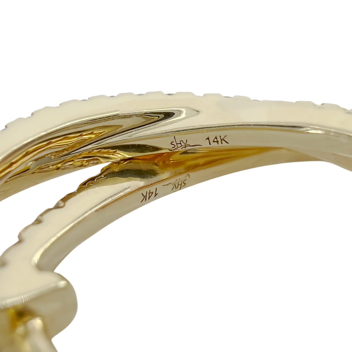 SHY Creation Diamond 14K Yellow Gold Crossover Hoop Earrings .21 CTW