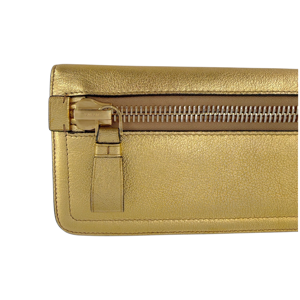 TOM FORD Jennifer Metallic Zip Clutch Bag Golden