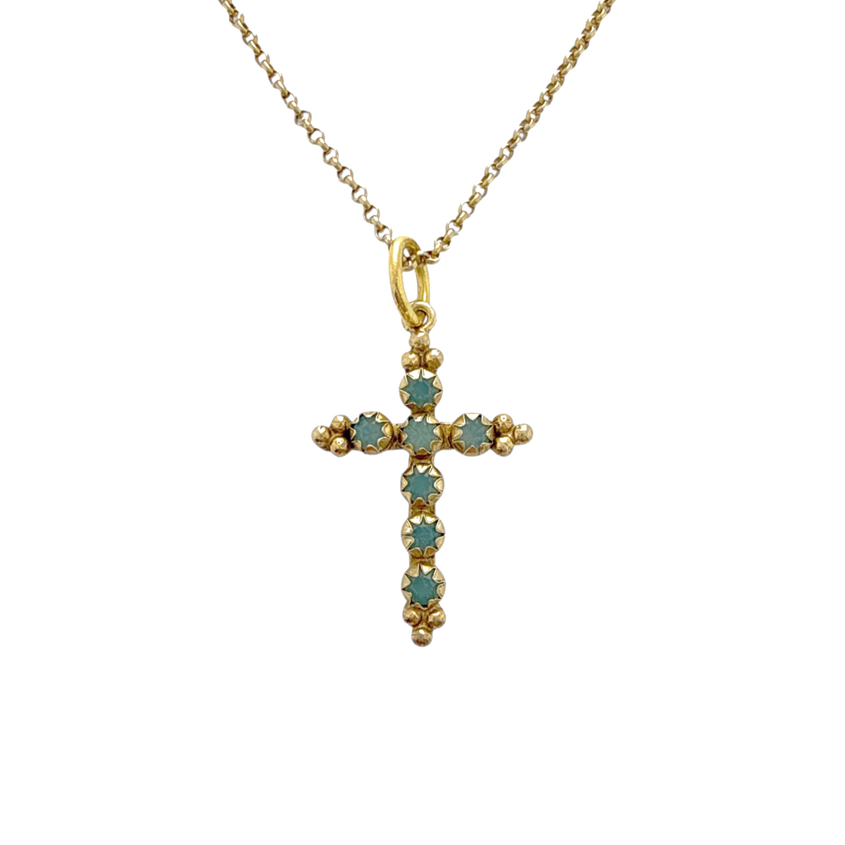VIRGINS SAINTS & ANGELS VSA Madonna Cross Necklace 16" in Pacific Opal & Gold