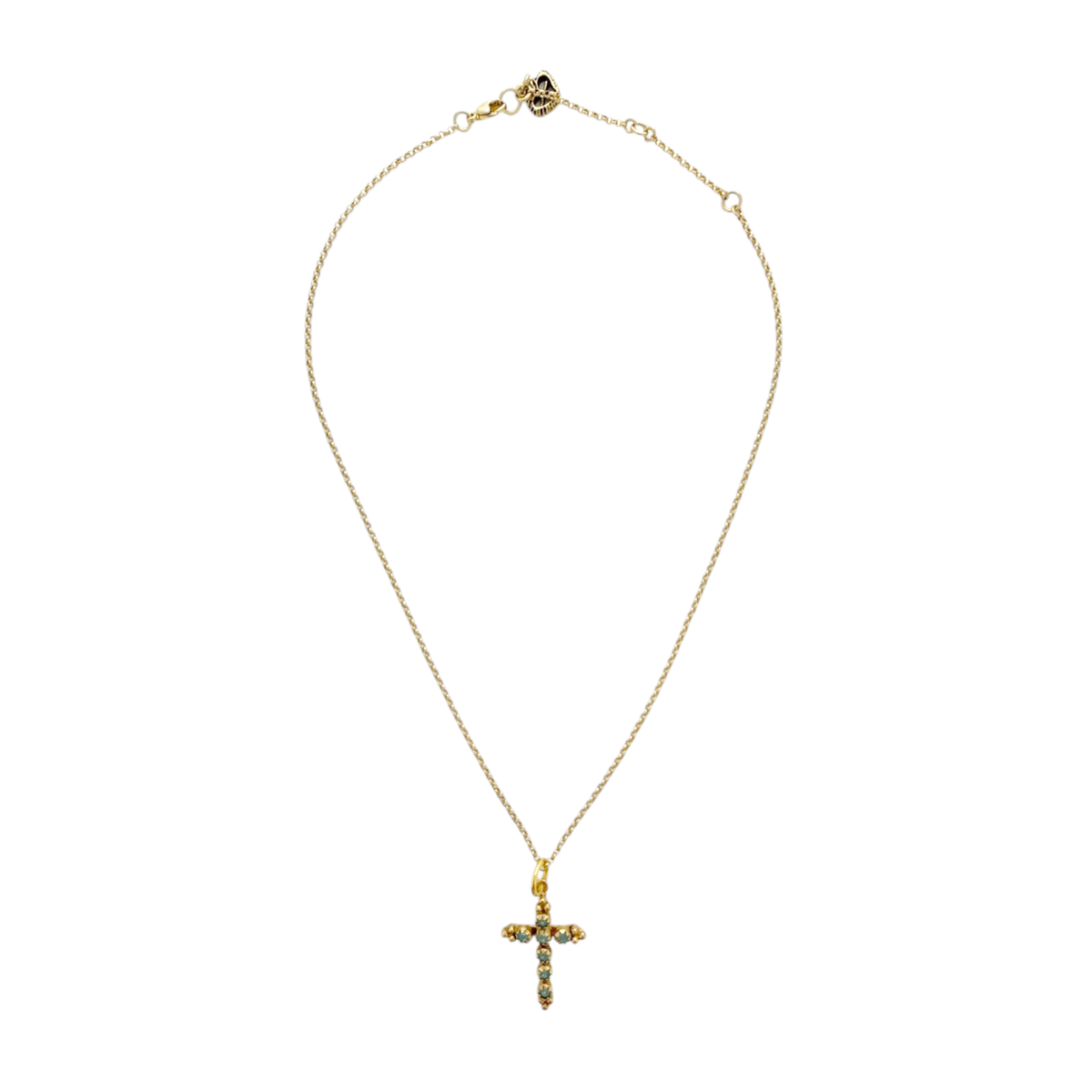 VIRGINS SAINTS & ANGELS VSA Madonna Cross Necklace 16" in Pacific Opal & Gold