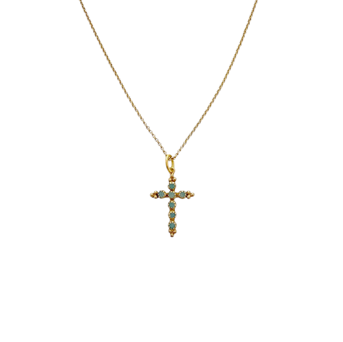VIRGINS SAINTS & ANGELS VSA Madonna Cross Necklace 16" in Pacific Opal & Gold