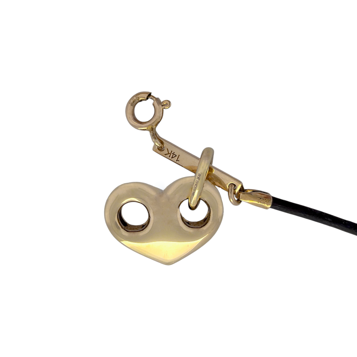 ZOE CHICCO 14k Gold Large Mariner Heart Leather Cord Necklace