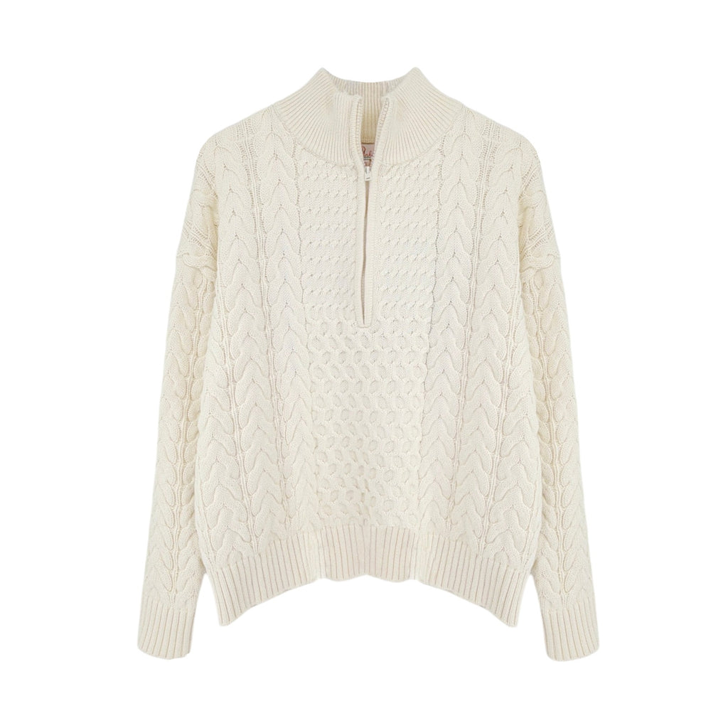 PINK PINEAPPLE Flag 1/2 Zip Cable Sweater Ivory S