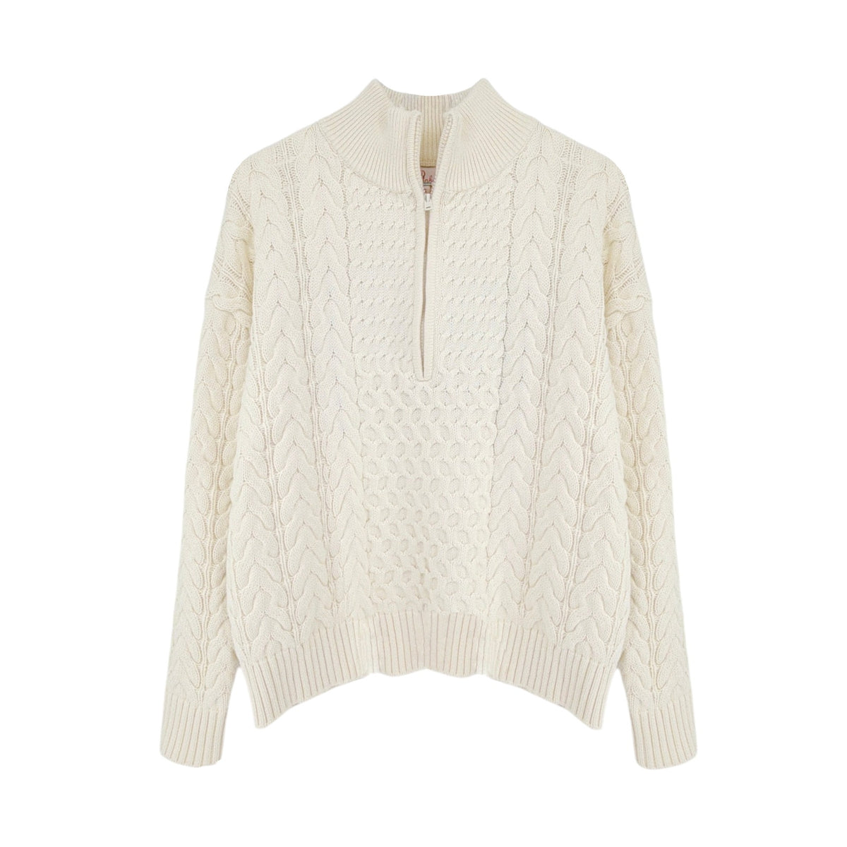 PINK PINEAPPLE Flag 1/2 Zip Cable Sweater Ivory S