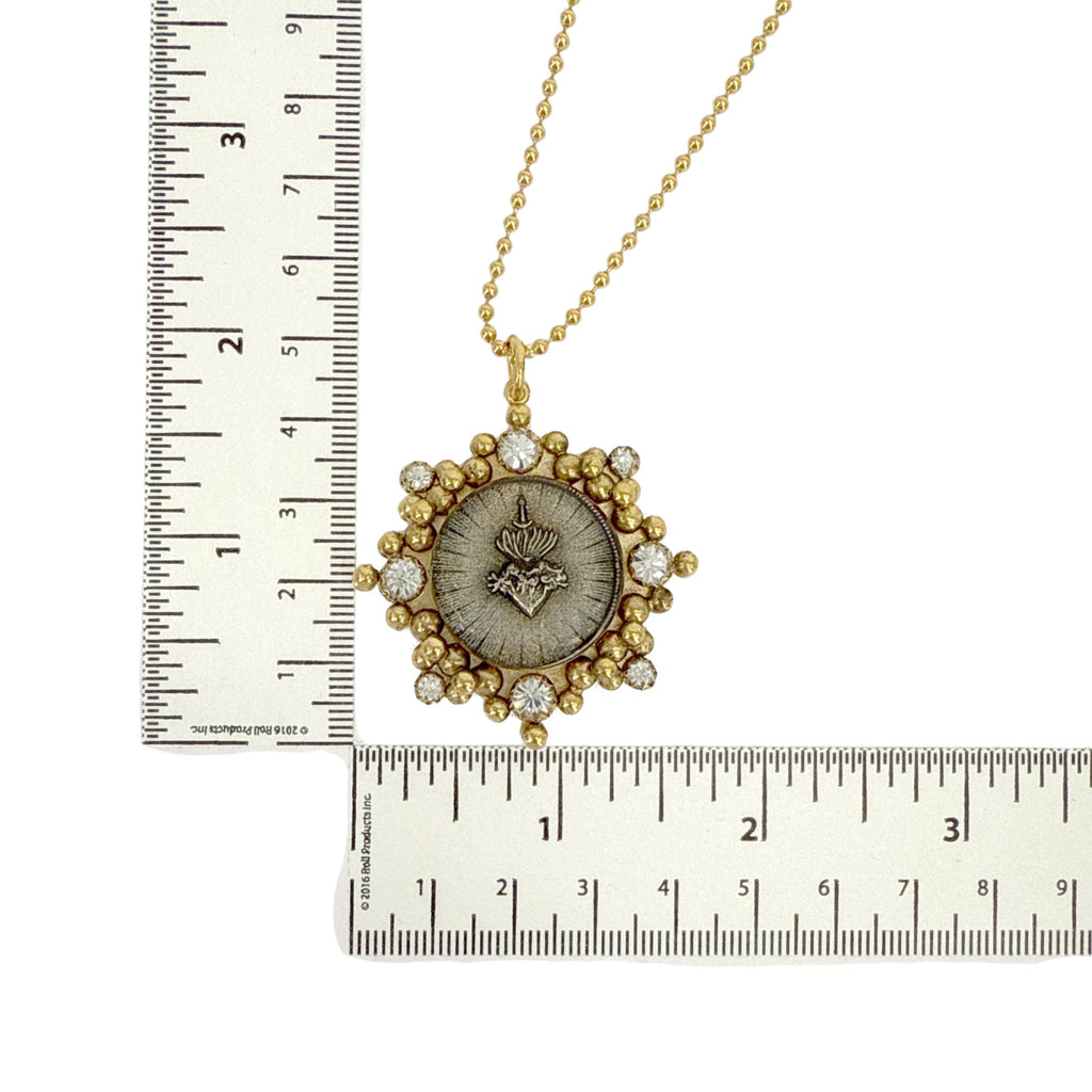 VSA Cloister Sacred Heart Charm Necklace Gold Ball Chain in Gold