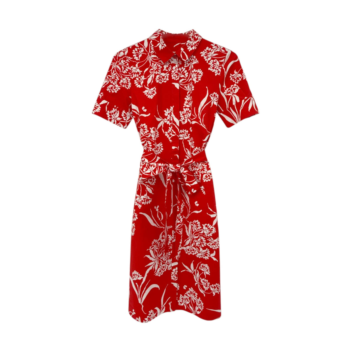 CAROLINA HERRERA Red Printed Short Sleeve Shirtdress in Red 6|M