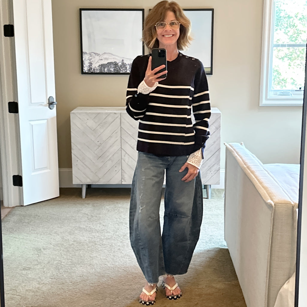 3.1 PHILLIP LIM Sailor Stripe Lace Cuff Sweater S