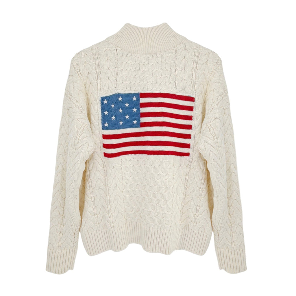 PINK PINEAPPLE Flag 1/2 Zip Cable Sweater Ivory S