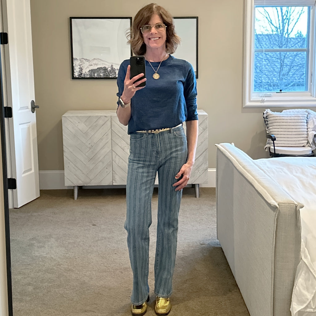 VERONICA BEARD Crosbie Striped Loafer Length Wide Leg Jean 24