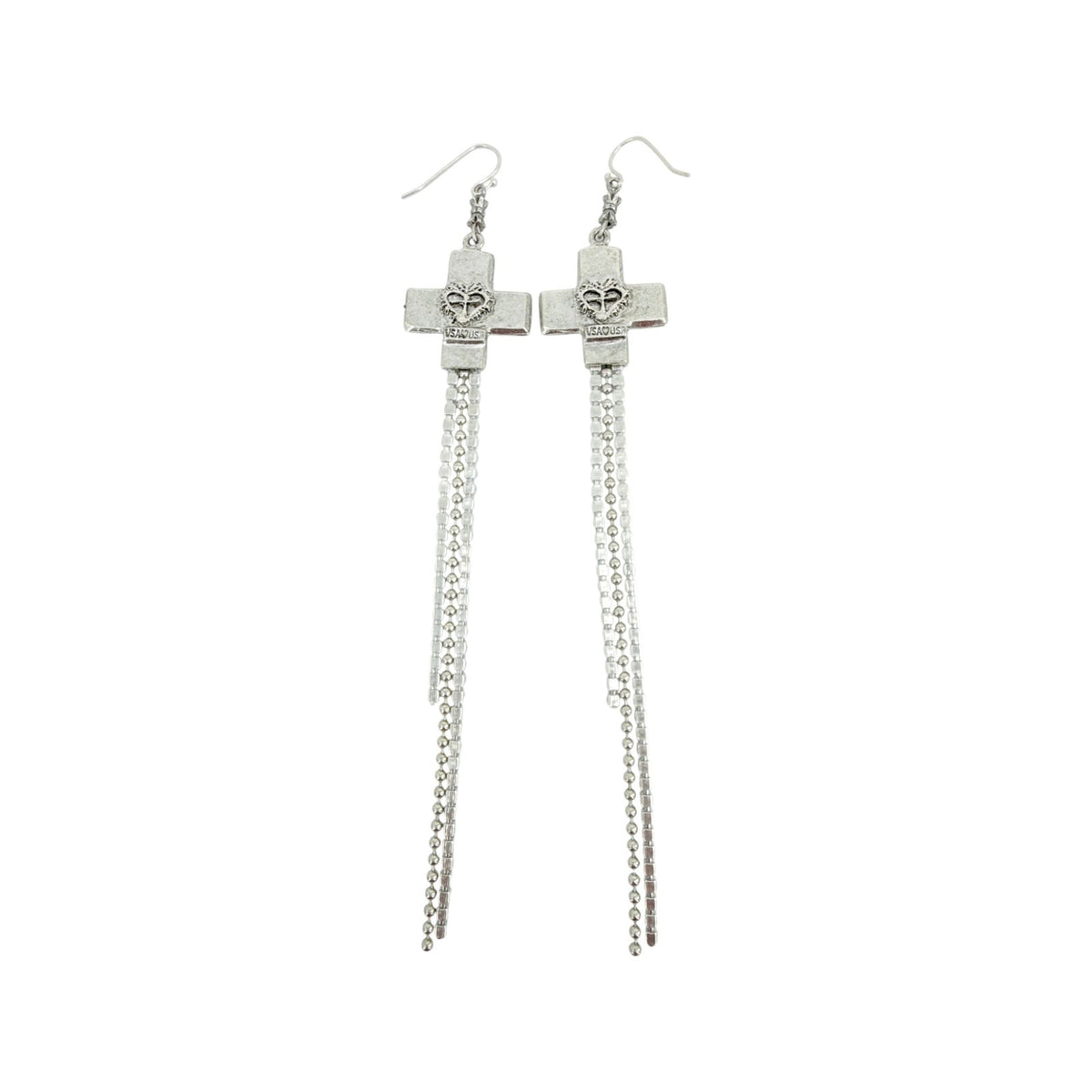 VIRGINS SAINTS & ANGELS VSA Resurrection Cross Chain Earrings in Silver & Blue
