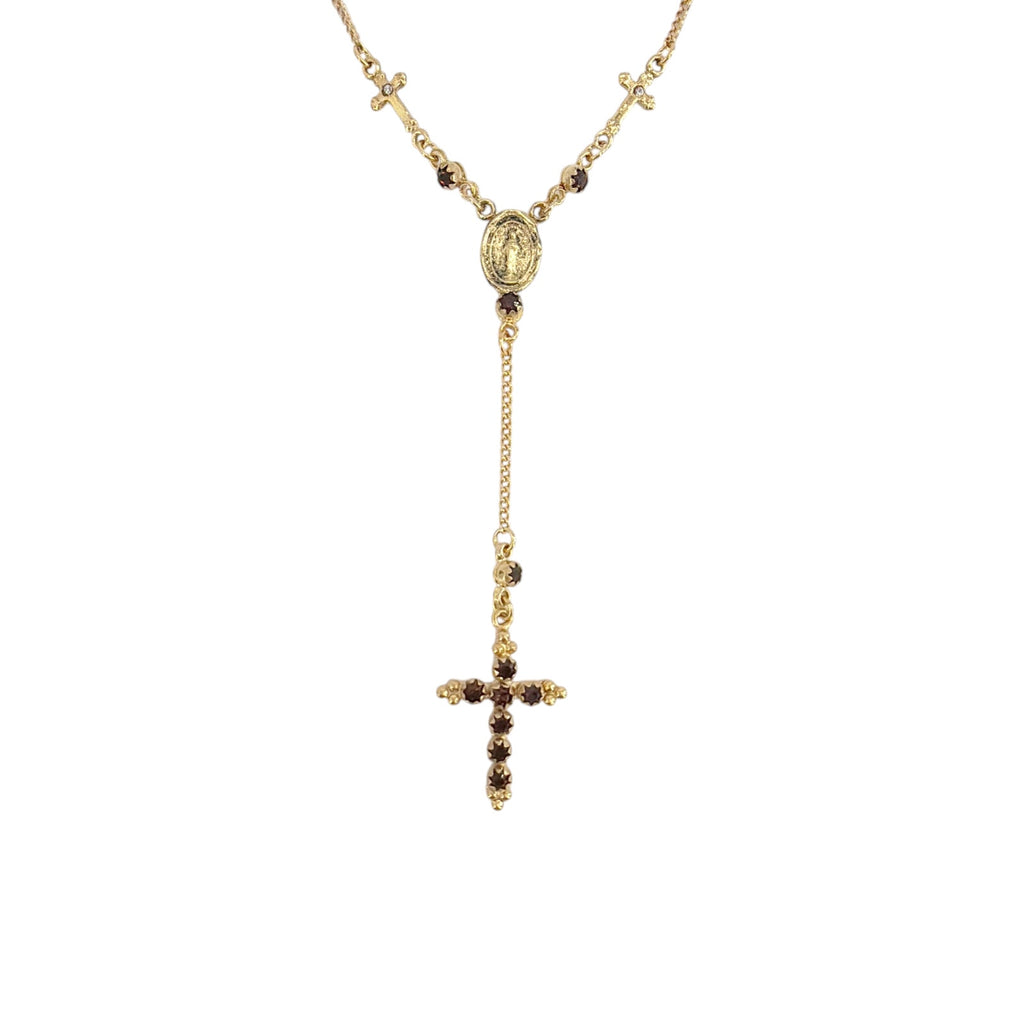 VSA Maddie Rosary Necklace Gold & Burgundy