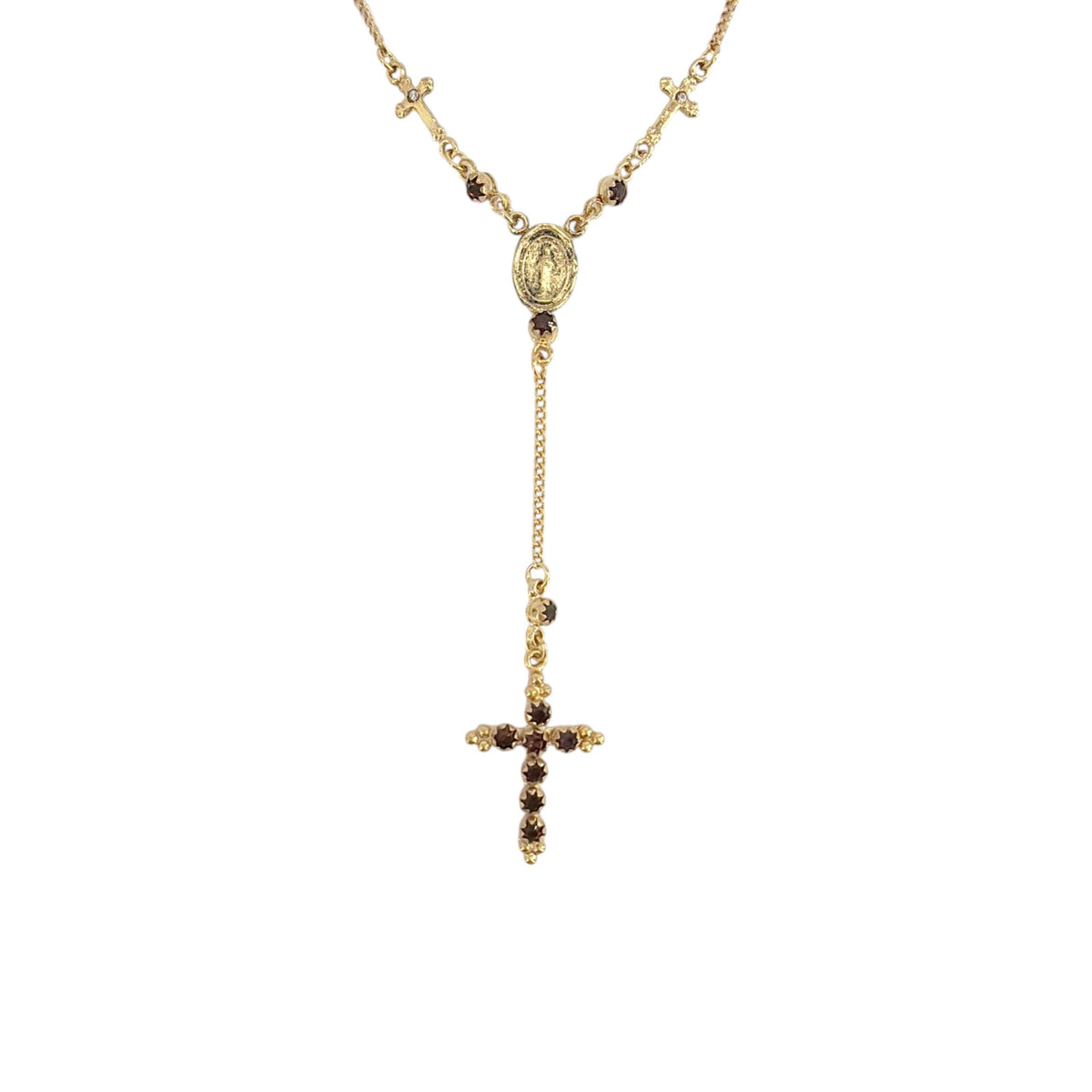 VSA Maddie Rosary Necklace Gold & Burgundy