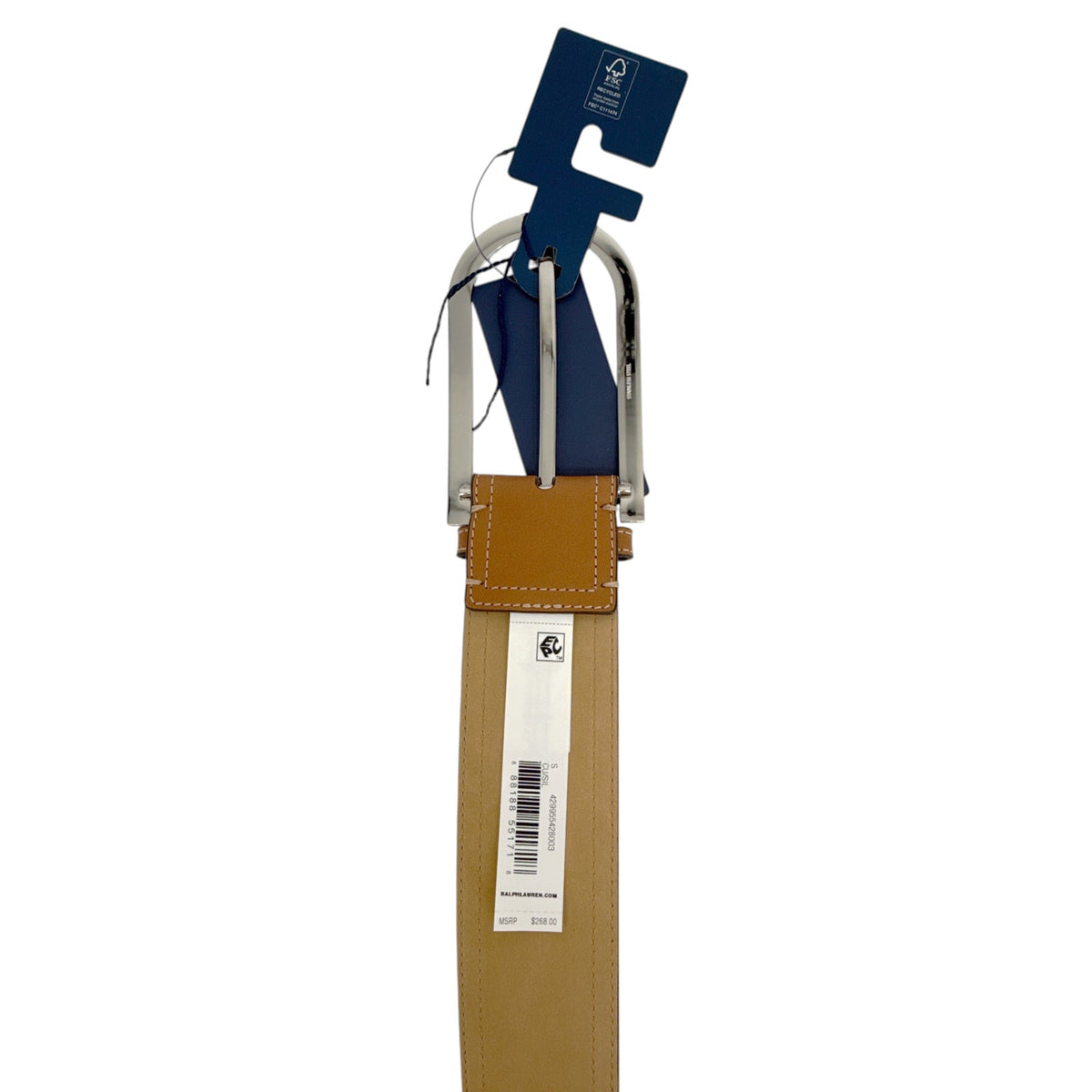 POLO RALPH LAUREN Elongated-Buckle Leather Belt in Cuoio & Silver S