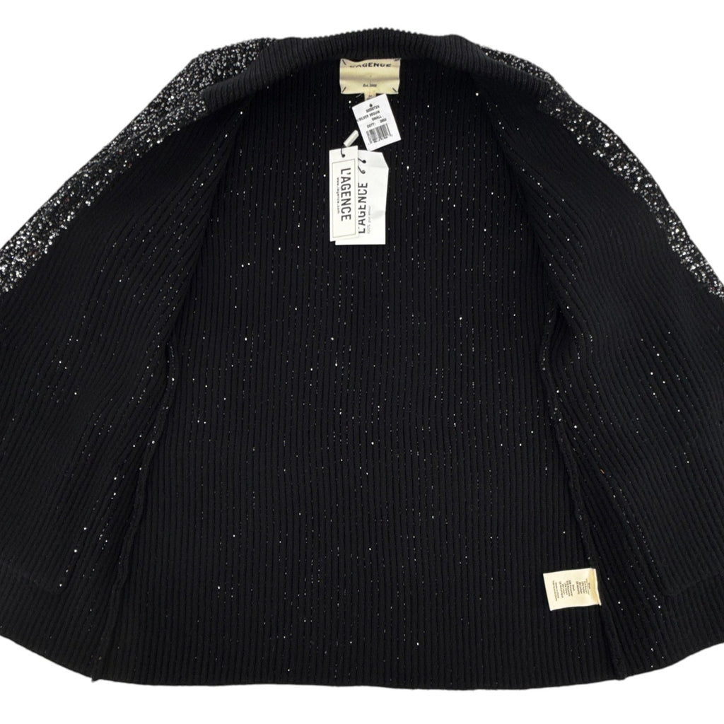 L'AGENCE Leonora Sequin Knit Blazer in Black Silver Sequin S