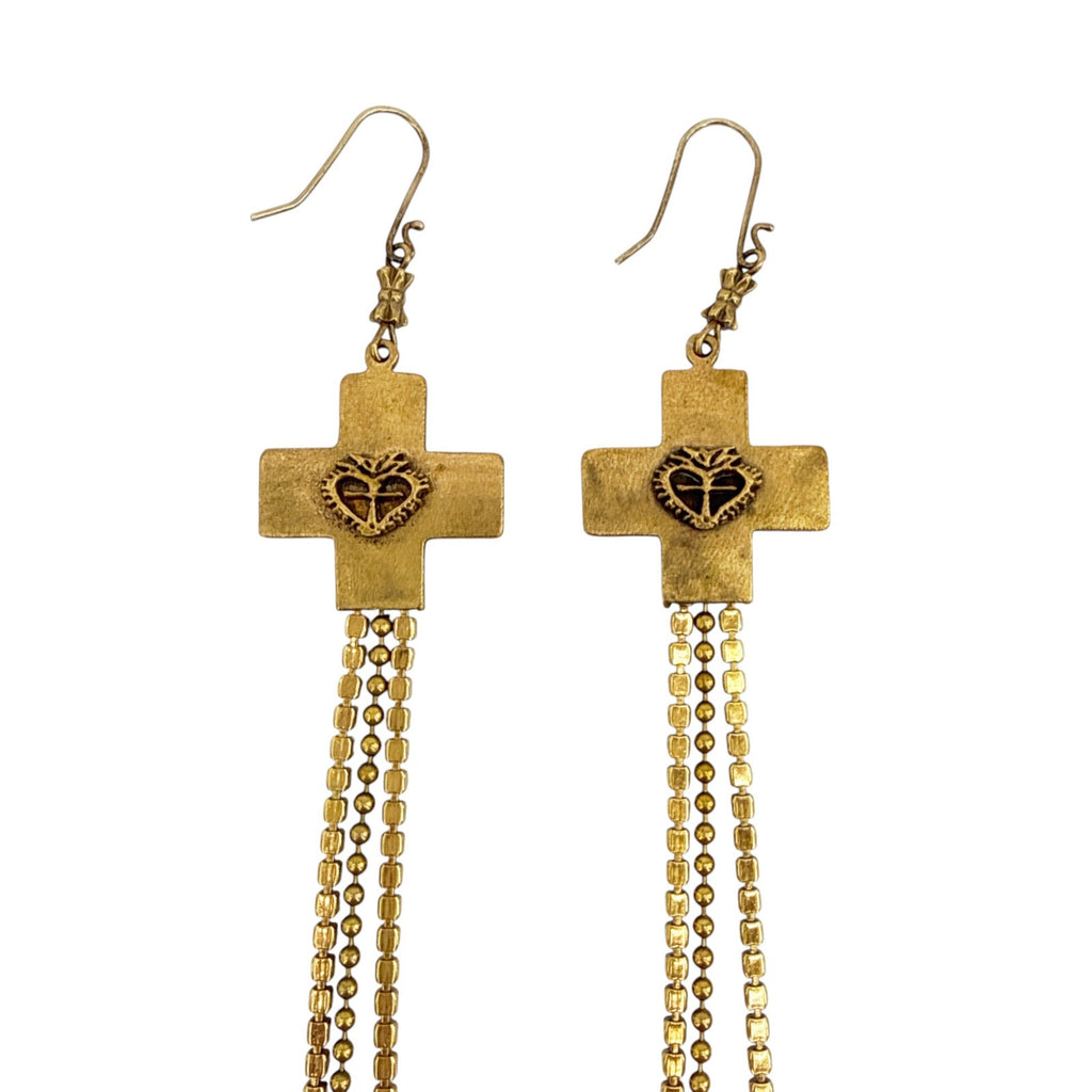 VIRGINS SAINTS & ANGELS VSA Resurrection Cross Chain Earrings in Gold