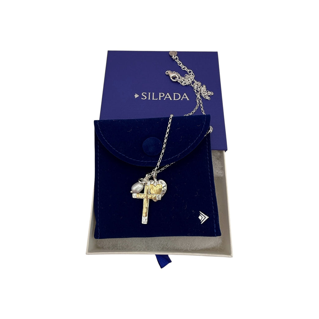 SILPADA Powerful Duo Necklace Gold Plate & Silver Pearl Necklace