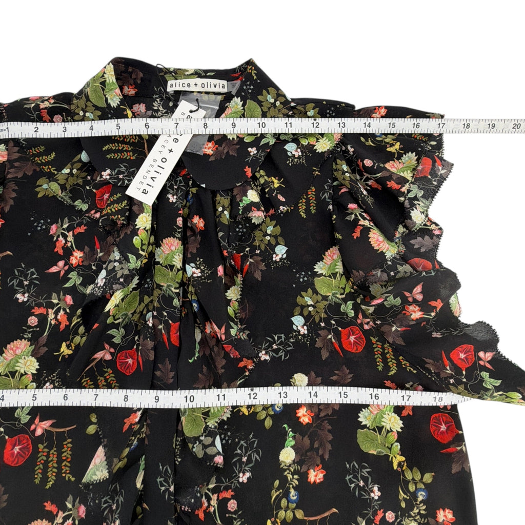 ALICE+OLIVIA Floral Ruffle Blouse in Blush Kiss Black S
